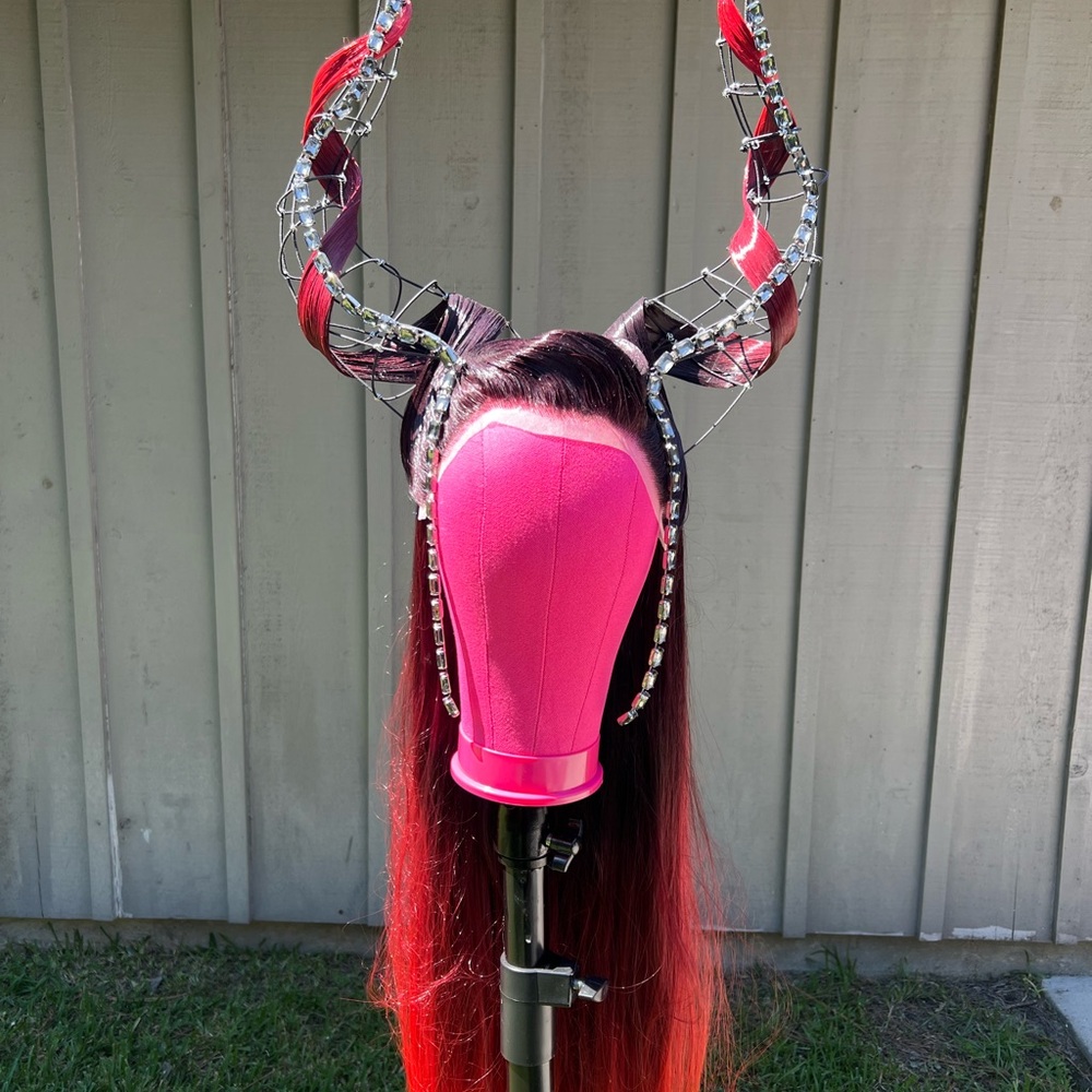 Bold Red and Black Hairpiece with Decorative Horns